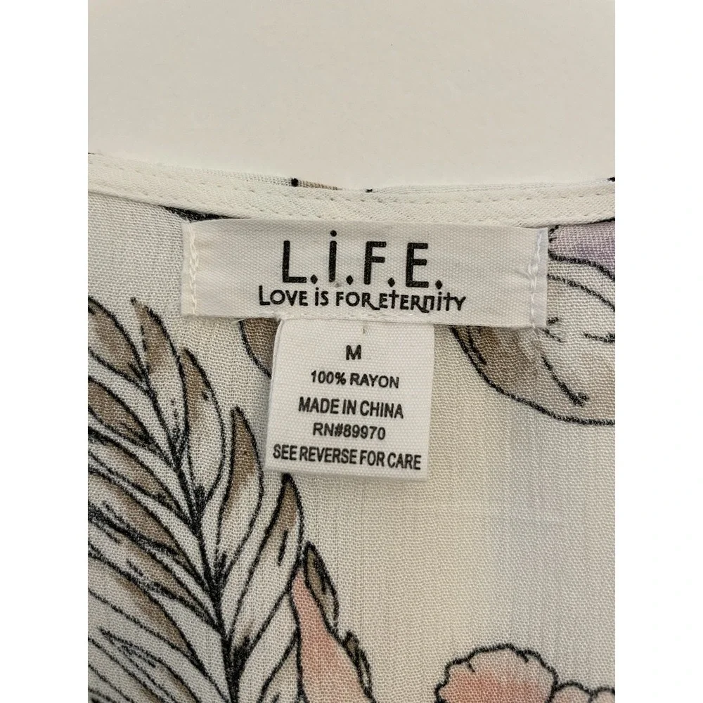 L.I.F.E Love Is For Eternity Floral Duster Beach Cover Up Size M Coastal Resort - Picture 5 of 12